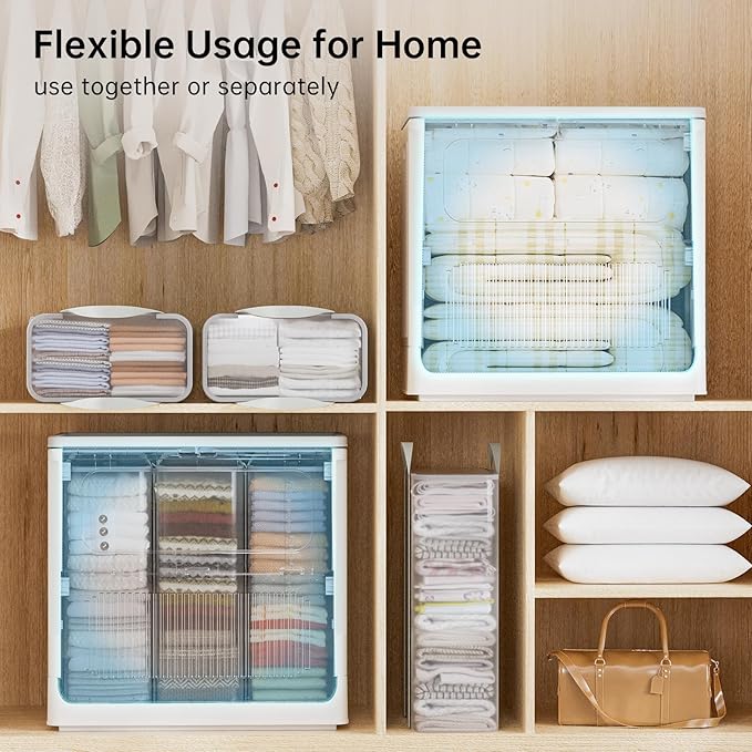HAIXIN HOME 130L Plastic Laundry Hamper with 3 Soft Bags, Foldable Rolling Clothes Laundry Basket with Lid for Bedroom, Bathroom, Dorm, Heavy Duty Clothes Organizer with Wheels for Bedding, Blankets