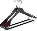 Luxury Wide Shoulder Wooden Hangers 2 Pack, with Velvet Bar, Smooth Mahogany Finish Wood Suit Hanger Coat Hanger for Closet, Holds Upto 20lbs, 360° Swivel Hook, for Jacket, Dress Heavy Clothes Hangers