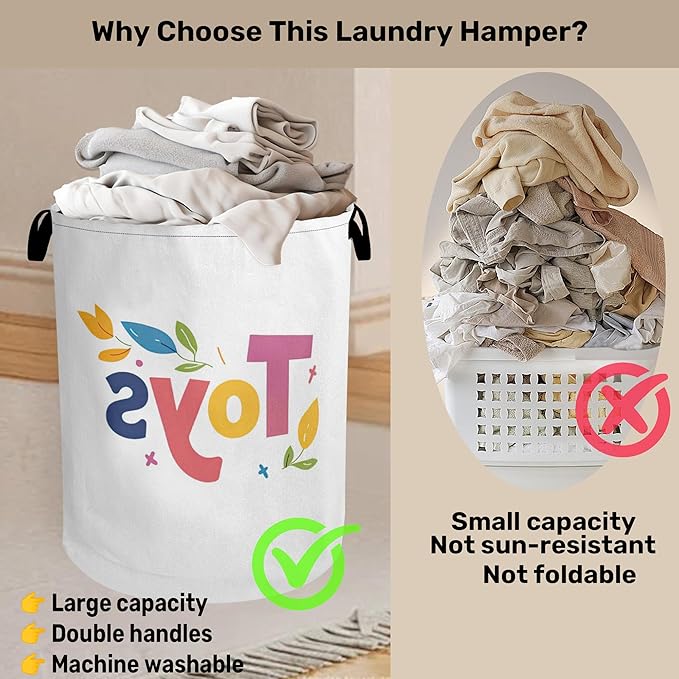 Toys Foldable Canvas Laundry Basket with Handles - Toy Organizer, Heavy Duty for Home，Bedroom, Dorm, Bathroom