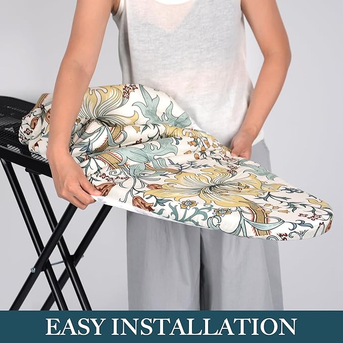 Standard Size Ironing Board Cover and Pad, Full Size Scorch Resistant Padding, 100% Organic Cotton, Heat-Resistant & Washable – Elastic Trim for Easy Installation