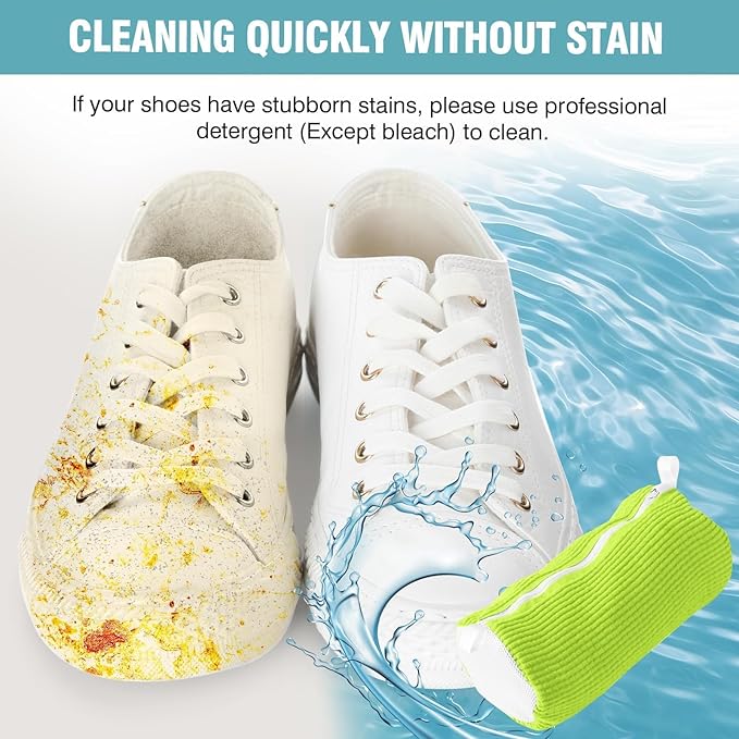 Shoe Washing Machine Bag, Shoe Laundry Bag for Washer and Dryer, Include Dry Net Bag, Reusable and Durable Zipper with Hook Design, Shoe Washing Bag for Sneaker (Green, 2 Pack)