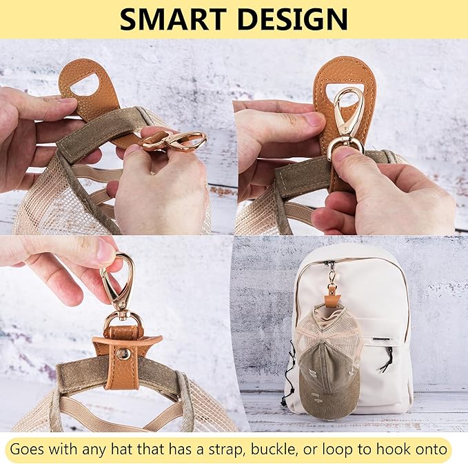BAREFOOT CARIBOU Hat Clip for Travel, Hands-Free Bag, Backpack, Purse, and Hiking Gear Clip-on Holder Strap for Baseball, Snapback, and Ponytail Caps