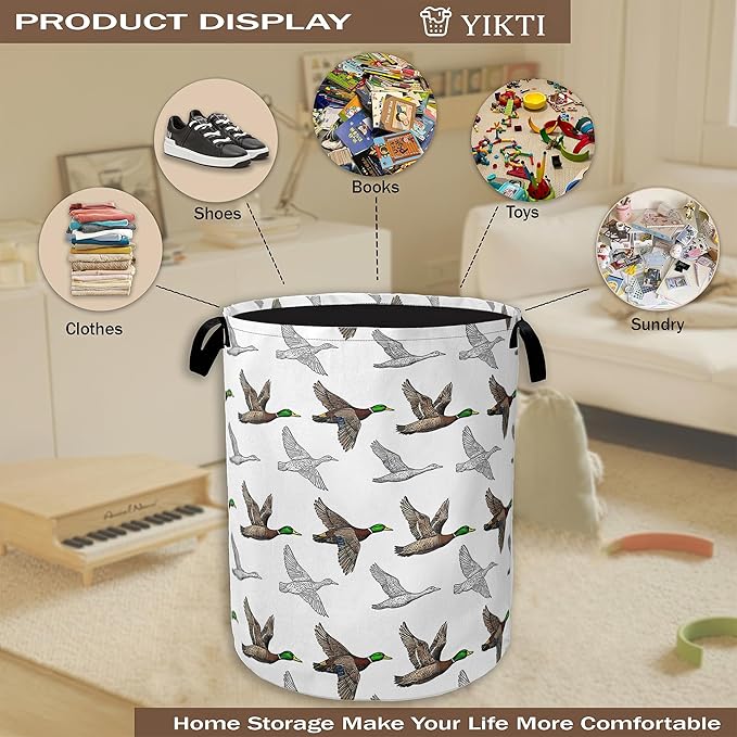 Collapsible Laundry Basket,Mallard Duck Dirty Clothes Hamper,Farmhouse Hampers for Bedroom Waterproof Oxford Cloth Storage Organizer for Bathroom,Nursery,Dorm,16x20 Inch