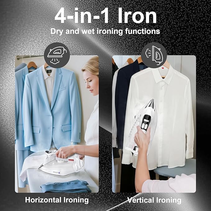 Martisan Steam Iron for clothes, 1800W, Nano Ceramic Soleplate, Dynamic Steam Burst, Precise Thermostat for All Fabrics, Auto-off, Fast Heating, Self-Clean, 4-in-1 Iron, Anti-Drip, Anti-Calc
