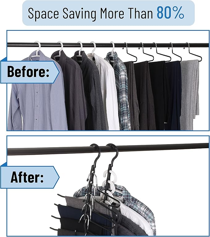 Mr. Pen- Space Saving Hangers for Clothes, 24 pcs, Black, Bulk Plastic Multi Clothes Hangers Space Saving, 5 Slots, 360° Rotating Hooks