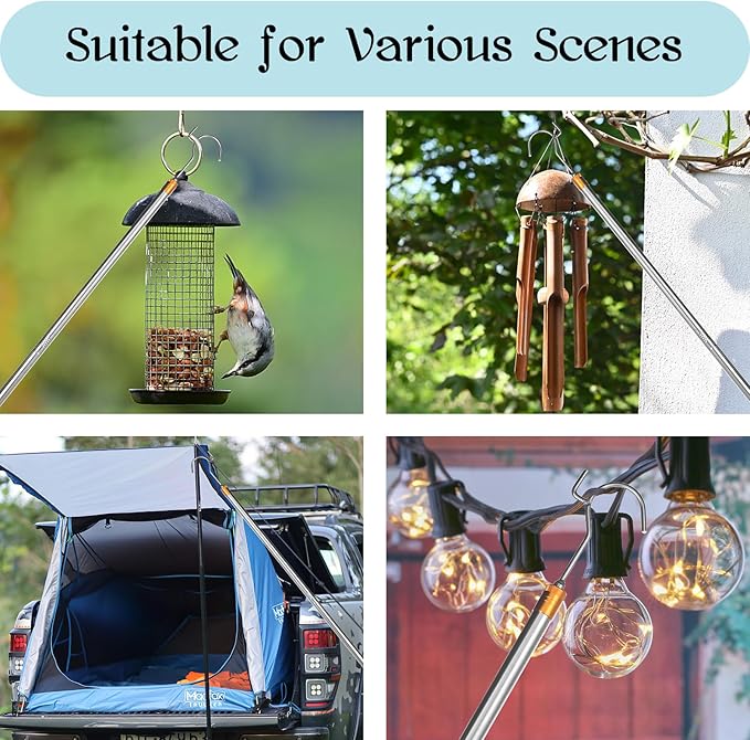 Clothes Hook Pole, Adjustable from 28 inches to 74 inches, Sponge Handle,Pick up Clothes from high Places,Closet Coat Rack Hook Rod, Used for Blinds Closets Ceilings, Strong Yet Lightweight.