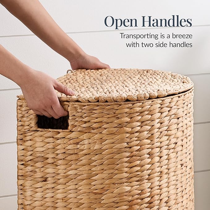 Best Choice Products Half Moon Laundry Hamper w/Lid, Woven Half Round Laundry Basket, w/Removable Liner & Bult-in Handles for Bathroom, Bedroom & Laundry Room - Natural