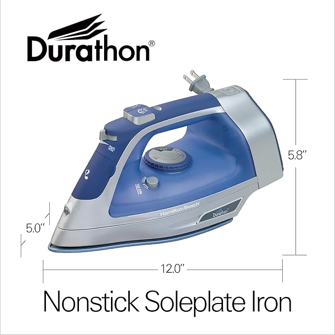 Hamilton Beach Steam Iron & Vertical Steamer for Clothes with Scratch-Resistant Durathon Soleplate,8' Retractable Cord,3-Way Auto Shutoff,Anti-Drip,1500 Watts,Blue,(Pack of 2)