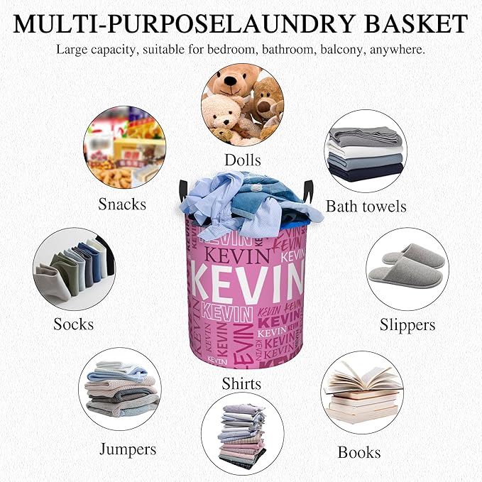 Custom Name Laundry Hamper, Personalized Dirty Clothes Hamper with Name for Bathroom Bedrooms Clothes Storage Organizer, Personalized Gifts for Boys Girls Men Women