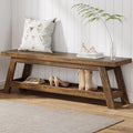 Tribesigns 55" Large Wood Entryway Bench with Shoe Storage, 2-Tier Rustic Brown Narrow Hallway Foyer Seating Bench with Open Shelves for Entryway, Bedroom, Mudroom