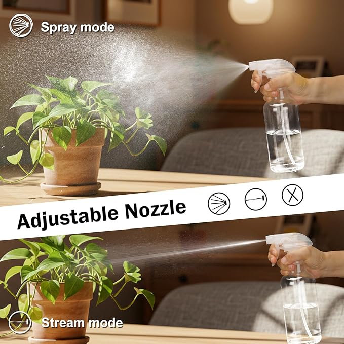 Glass Spray Bottles 16.9oz Empty Spray Bottle Mist/Stream Spraying Small Refillable Containers for Hair Care, Cleaning Solutions, Plants, Essential Oils 1 Pack (Clear-1, 16.9oz)