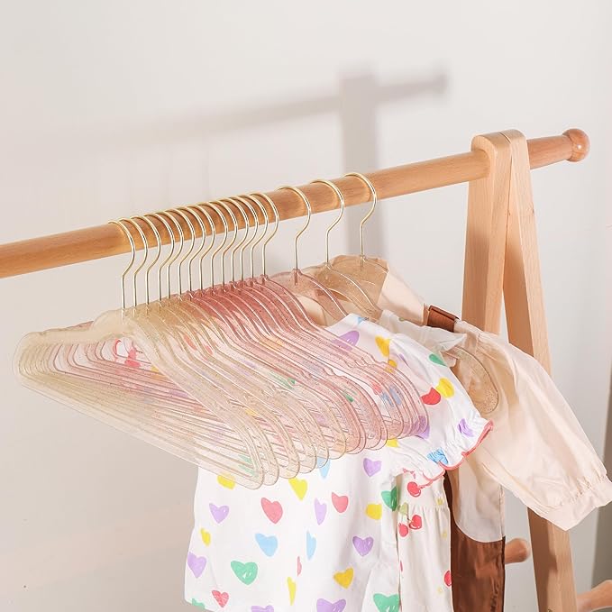 Baby Glitter Hanger 20 Pack,13.97" Kids Toddler Hangers for Closet, Pink Sparkling Plastic Baby Clothes Non-Slip Space Saving Hangers for Dress Up,Large Girl's Pink Hanger