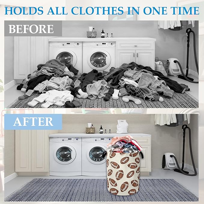 America Football Laundry Basket Collapsible Laundry Hamper with Handle, Oxford Clothes Toy Storage Bin for Bathroom Bedroom Room Decor, Gift Basket 16" X 20.8"