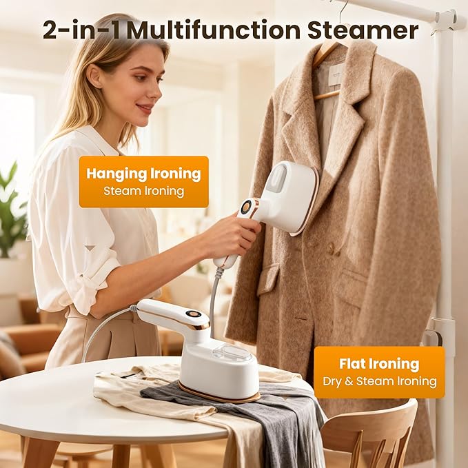 Portable Clothes Steamer 140x80mm Ceramic Glaze Panel Iron LCD 120ml Water Tank 1100W & 15s Fast Heat Up 4-speed Steamer for Clothes of all Fabrics Dry&Wet Iron for Home Travel Business Trip