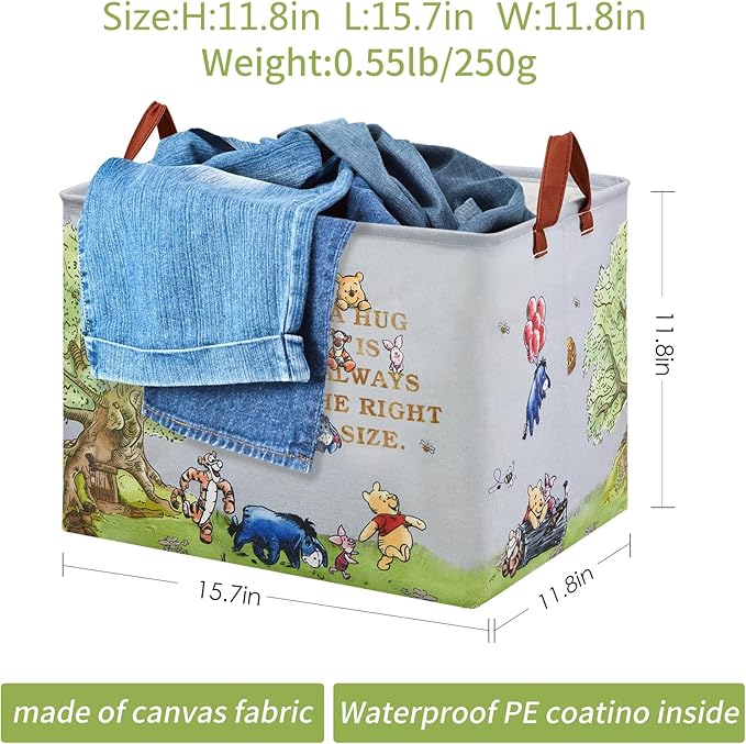 Bear Nursery Decor Storage Basket Foldable With Waterproof PE Coating, Square Large Canvas Laundry Hamper,Diaper Bag Baskets for Kids,Boys and Girls, Bathroom, Bedroom, Clothes,Toy Bin(grey)