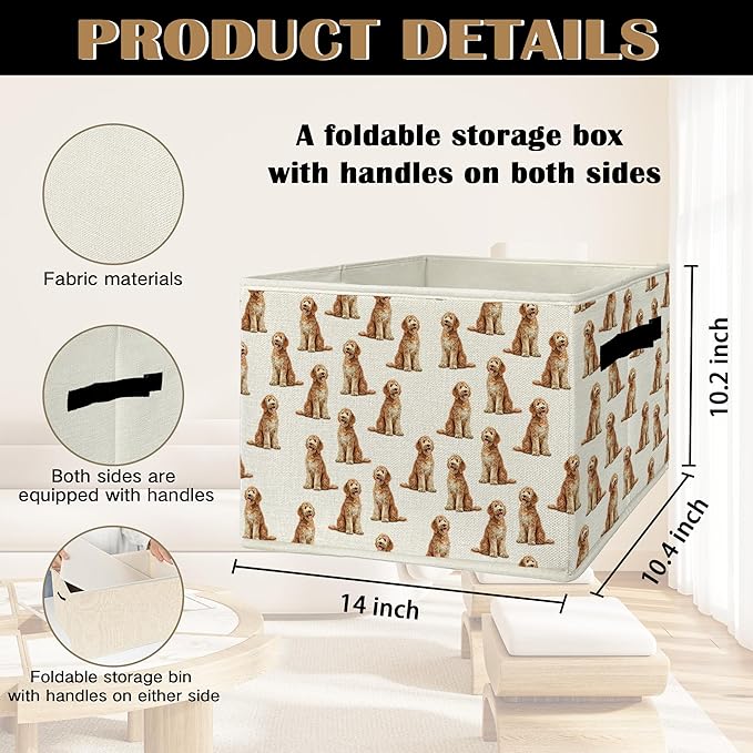 Goldendoodle Gifts Storage Bins & Boxes with Handles, Golden Doodle Gifts for Women Foldable Basket for Organizing, Dog Collapsible Storage Basket for Bedroom Bathroom Clothes Toys Books