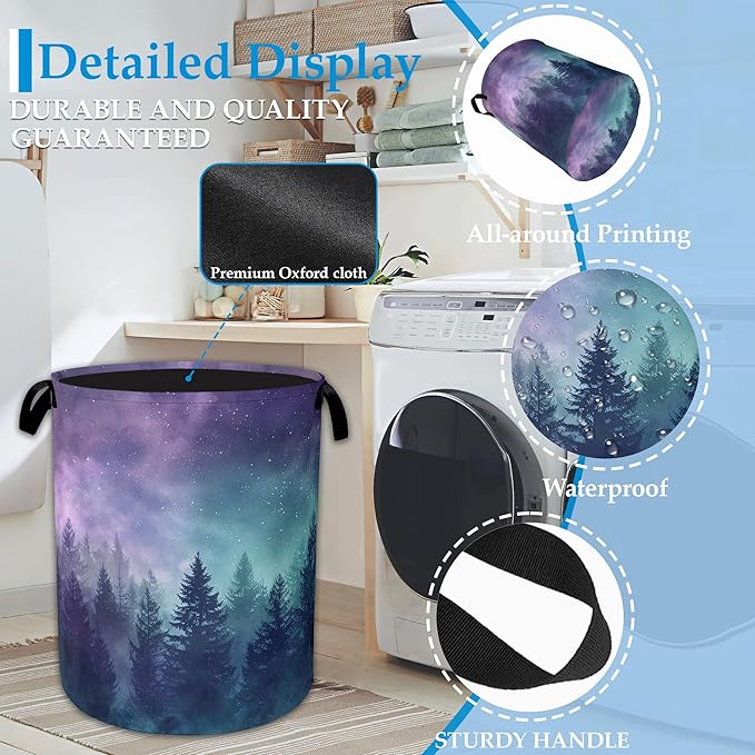 Starry Sky Forest Large Storage Basket Collapsible Laundry Basket Oxford Storage Bin for Toy Bins Gift Baskets Bedroom Clothes Children Nursery Hamper 16" X 20.8"
