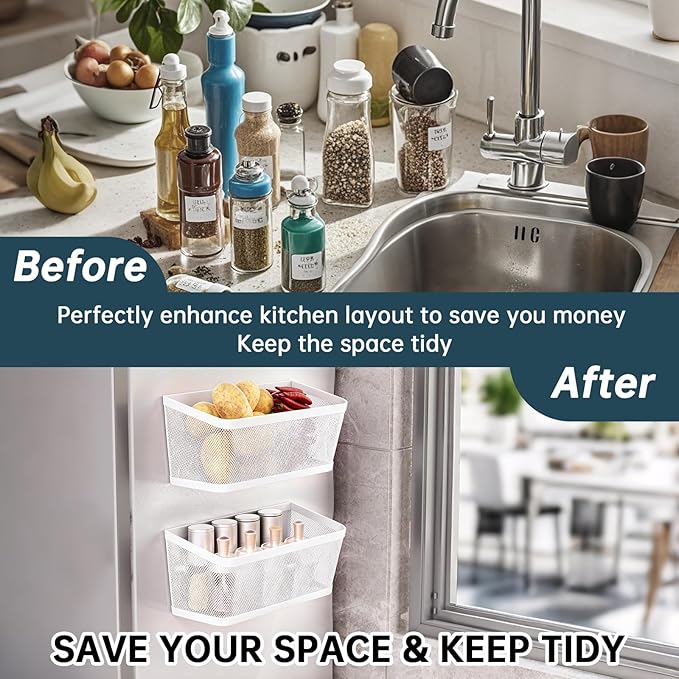 2Pcs Magnetic Spice Rack for Fridge Magnet Hanging Basket Holder for Seasonings Fruit Vegetables Coffee Beans Magnetic Organizer Shelf, Kitchen Refrigerator Organizers