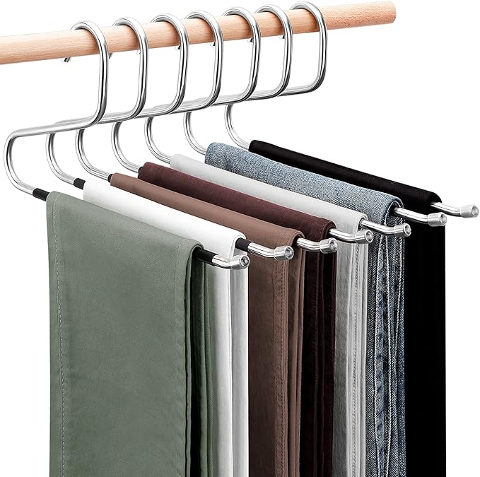DOIOWN Pants Hangers: 30 Pack Open Ended Space Saving Clothes Hangers for Men Women, Thick Stainless Steel Multi Purpose Non-Slip Hangers for Trousers, Jeans, Towels, Scarf