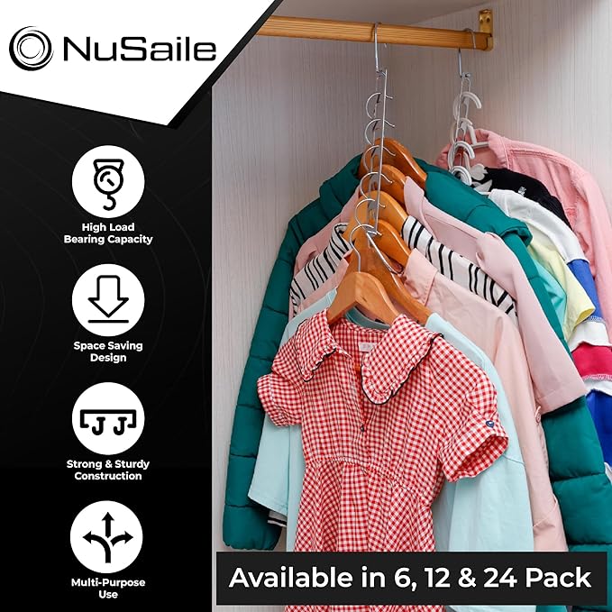 Collapsible Clothes Hanger Organizer - 6 Hole Space Saving Cascading Hangers for Closet Organization - Premium Metal - 24 pc