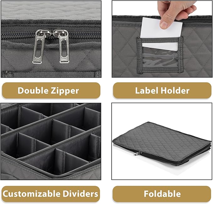 2 Pack - China Cup Storage Chests Hold 24 Coffee Cups or Mugs – Stackable Glassware Organizer with Customizable Dividers and Inner Case for Extra Protection – Gray