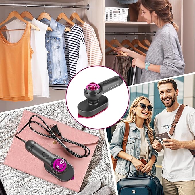 Ultra-Light 2-in-1 Mini Steam Iron, Portable Travel Steam Iron with 60ml Large Tank, 90° Rotatable Handle & Precision Tip for Collars, Handheld Clothes Steamer for Home, Office, Dorm