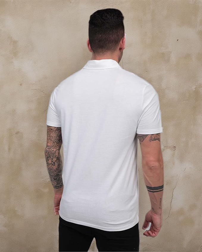 INTO THE AM Polo Shirts for Men - Slim Fit Short Sleeve Collared Shirt S - 4XL Fitted Collar Polos for Work
