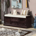 Knocbel 42.5" Entry Storage Bench with Removable Cushion, 2 Drawers and 2 Cabinets, Entryway Hallway Foyer Shoe Bench End of Bed Bench with Aluminum Handles, 200lbs Weight Capacity (Espresso)