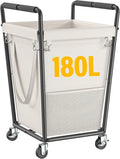 180L Laundry Basket with Wheels & Handles, Laundry Cart with Removable Bag & Metal Frame for Clothes Storage, Hamper with Wheels for Laundry Room, Bathroom, Dorm, Home, Closet (Beige)