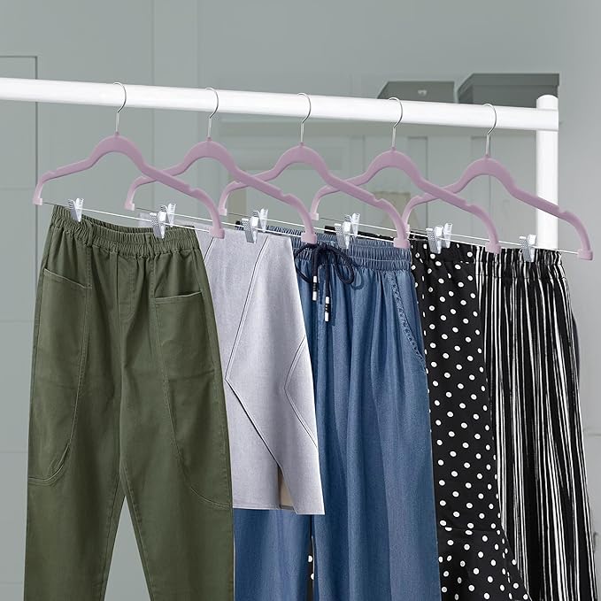 Lifemaster Velvet Skirt Hangers – with Adjustable Clips, 360 Degree Swivel Hook, and Non-Slip Shoulder Notch, Holds Up to 10 lbs, for Organizing Skirt, Pants, Dress, and Clothes, Pack of 30, Purple