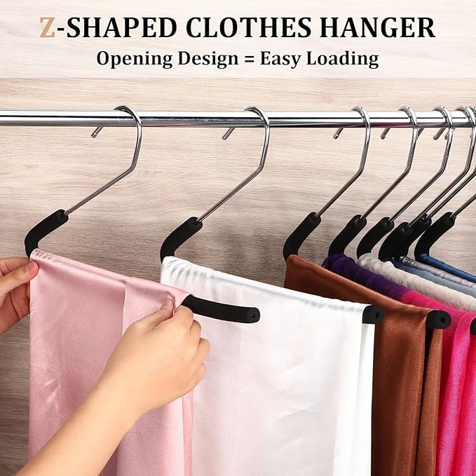 Open Ended Padded Pants Hangers Non Slip Foam Sponge Coated Pant Hangers for Men and Women Plating Anti Rust Chrome Metal for Closet Jeans Slacks Towel Skirt Organizer, Black(40 Pack)