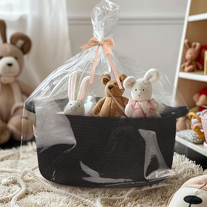 Black Woven Storage Basket, 17"x12"x8" Cotton Rope Baskets for Organizing Dog Toy, Gift, Book, Towel, Cloth, Shoe, Decorative Wicker Storage Bin for Shelves, Closet, Bathroom, Living Room