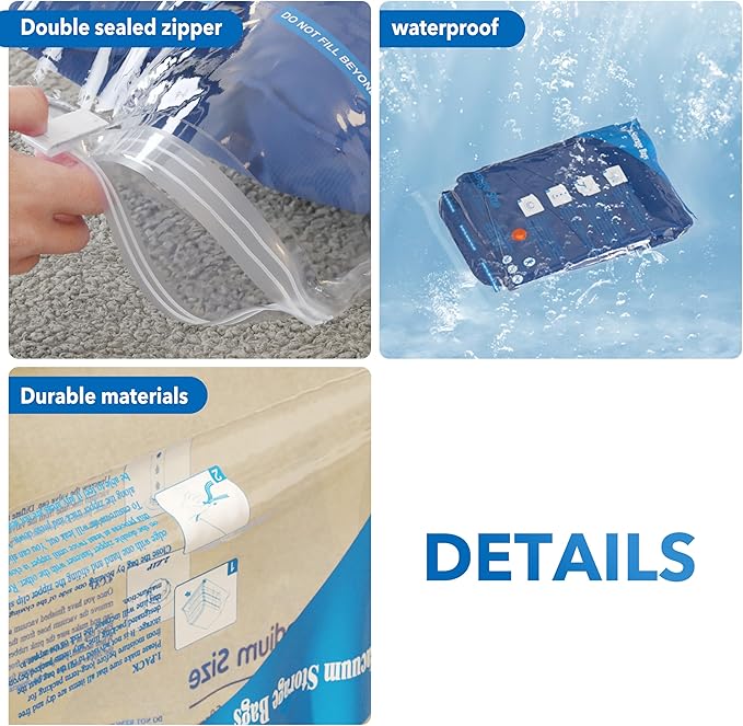 MEIQIHOME Vacuum Storage Bags, Space Saver Sealer Bags,Vacuum seal bags for clothing, Pillows, Comforters, Blankets, Bedding,8 Pack Vacuum Storage Bags with Electric Pump