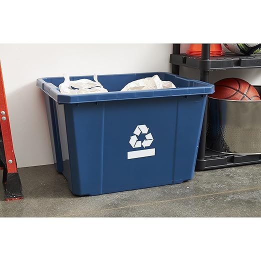 Gracious Living Medium Curbside Blue Box, Plastic 17 Gallon/64 Litre Home Trash Can Refuse and Recycling Bin Container with Built-in Handles (1 Pack)