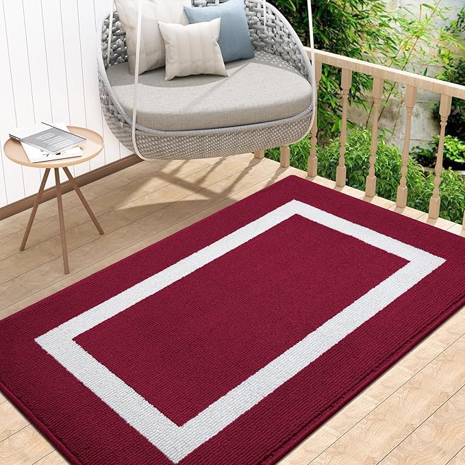 OLANLY Indoor Door Mat, 48x32, Non-Slip Absorbent Resist Dirt Entrance Mat, Washable Low-Profile Inside Entry Doormats for Entryway, Red