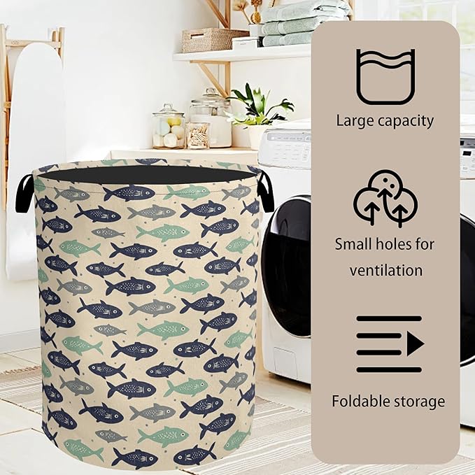 Cute Japanese-Style Fish Foldable Laundry Hamper - Waterproof Fabric Storage Basket with Handles, Clothes Hampers for Laundry,Bedroom,Dorm
