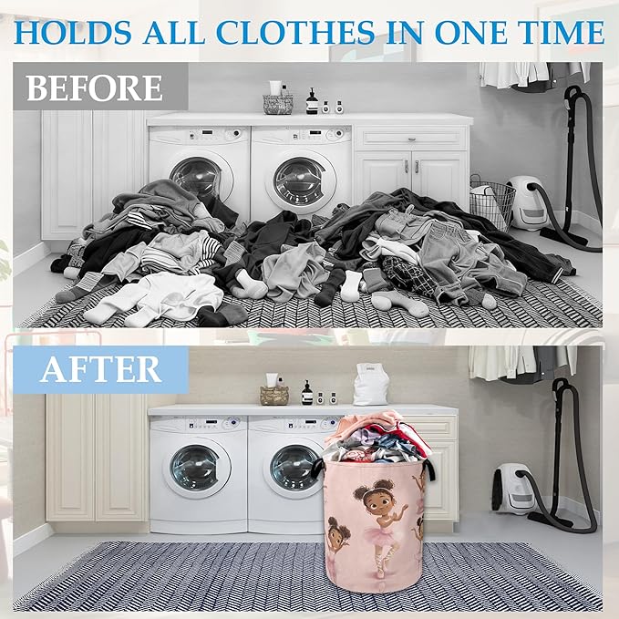 Ballet Girl Laundry Basket Collapsible Laundry Hamper Oxford Storage Bin for Clothes Storage, Toy Organizer, Books and Sundries 16" X 20.8"