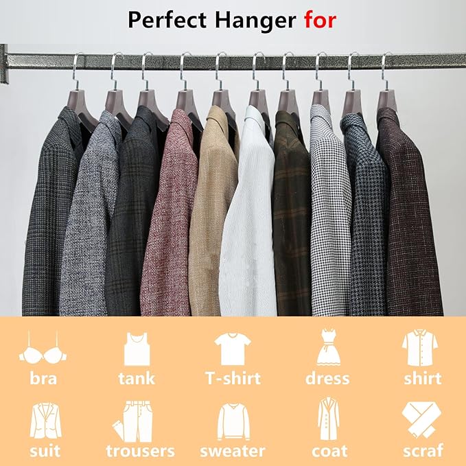 Suit Hangers for Men 6 Pack, Brown Coat Hangers Extra Wide Non Slip Width 17.7", Thick Plastic with Pants Bar & Metal Hook