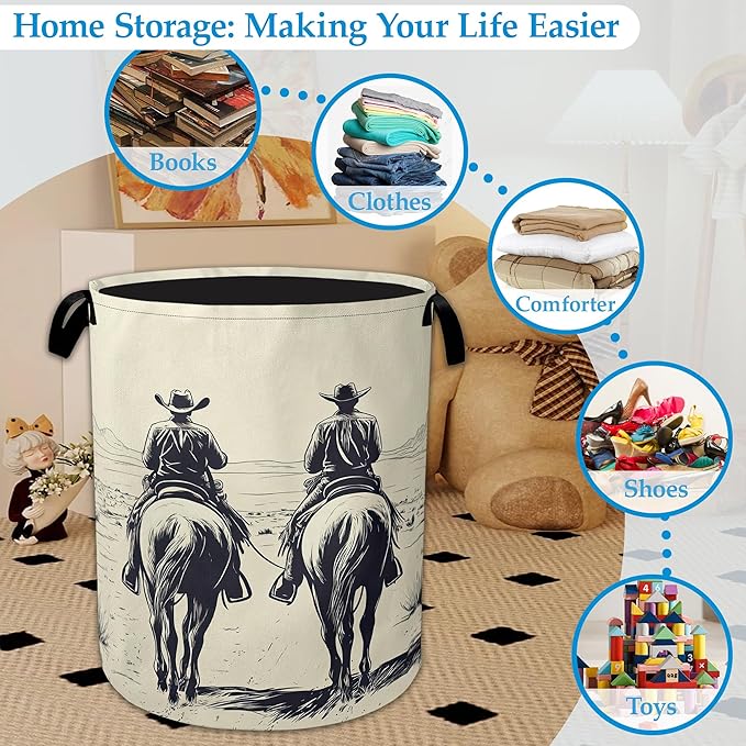 Western Cowboy Desert Riding Laundry Basket Collapsible Laundry Hamper Clothes Toy Storage Bin for Bathroom Bedroom Room Decor 16" X 20.8"