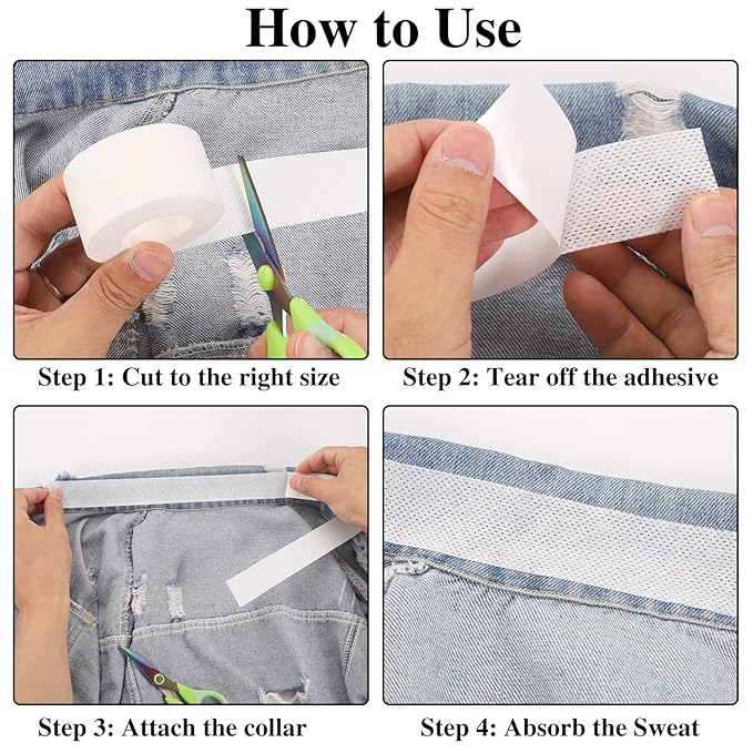 2 Roll Disposable Collar Protector Sweat Pads, Self-adhesive Collar Stays Shirt Collar Protector Comfortable Neck Tapes Collar Sweat Pads Shirt Hat Sweat Liner Against Sweat Stains