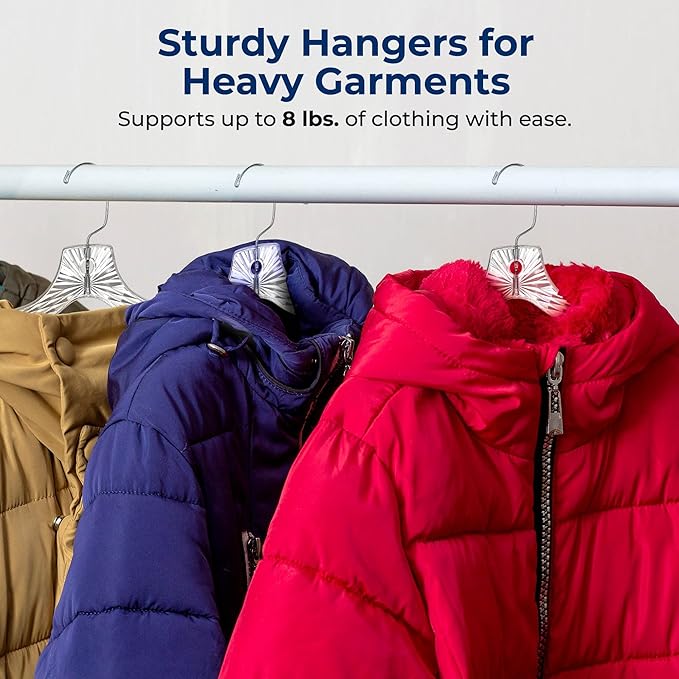 SereneLife 12 Pack Transparent Plastic Hangers, Crystal Clear, Non-Slip with Notched Shoulders, Ultra-Thin Space Saving, Closet & Retail Use, with Swivel Hook for Clothes, Shirts, Dresses, Jackets