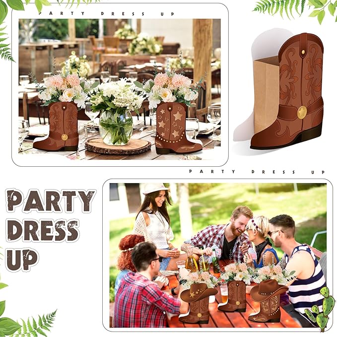 Weekgrat 8 Set Western Cowboy Boots Flower Boxes Centerpiece Boot Shape Boxes Decorations Western Theme Party Boot for Cowboy Cowgirl Birthday Party Baby Shower Wedding Supplies