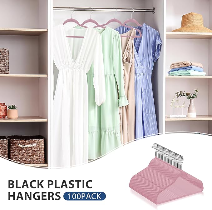 ZENY Velvet Hangers 100 Pack, Non-Slip Clothes Hangers, Suit Hangers with Shoulder Notches, Pants Bar, 360° Swivel Hook, Space-Saving, for Closet (Pink)