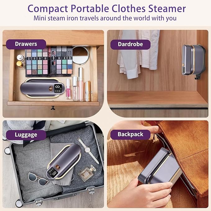 Steamer for Clothes, Wall Mounted Wet Dry Dual-purpose Portable Ironing Machine, 3 Level Adjustable Digital Display Screen 1200W High-power Steam Iron, Suitable for Home, Travel & Dormitory (Grey)