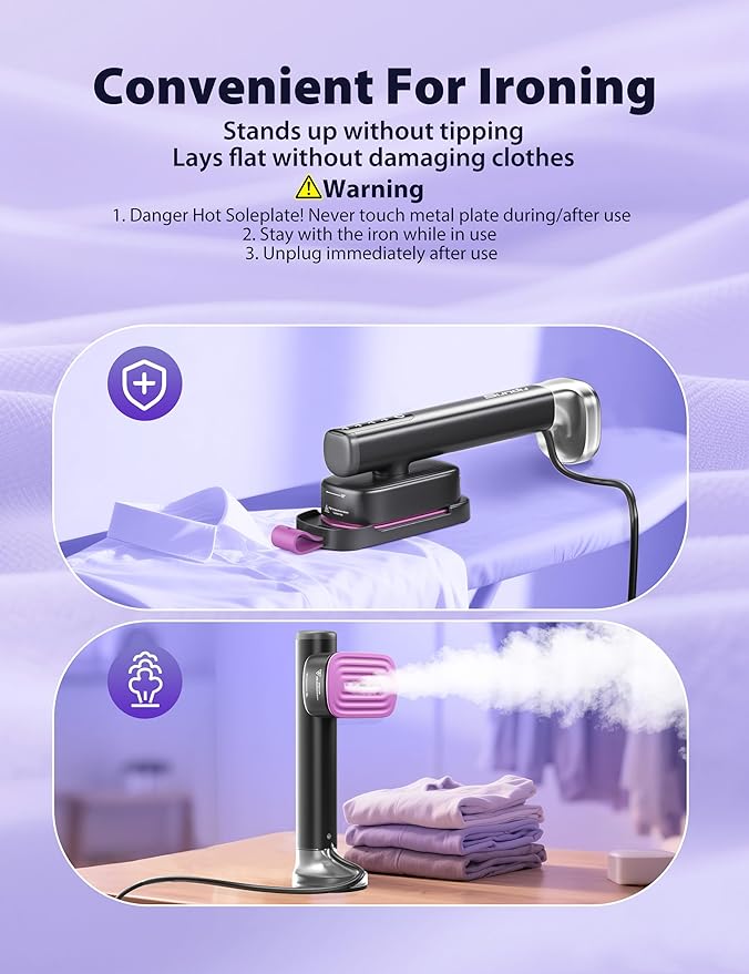 Sundu Steamer for Clothes,15s Fast Heat-up Handheld Garment Steamer,35mins Runtime & 180ml Large Tank,25g/min Steam,Ceramic Panel,Stands on Desk,Wrinkle Remover for Travel, Home, Office(Gray Gold)