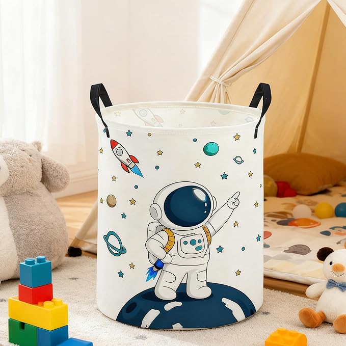 ESSME Kids Laundry Basket,Space Hamper Collapsible Canvas Waterproof Storage Bin foBoys, Cute Hamper,Gift Baskets(Astronaut)
