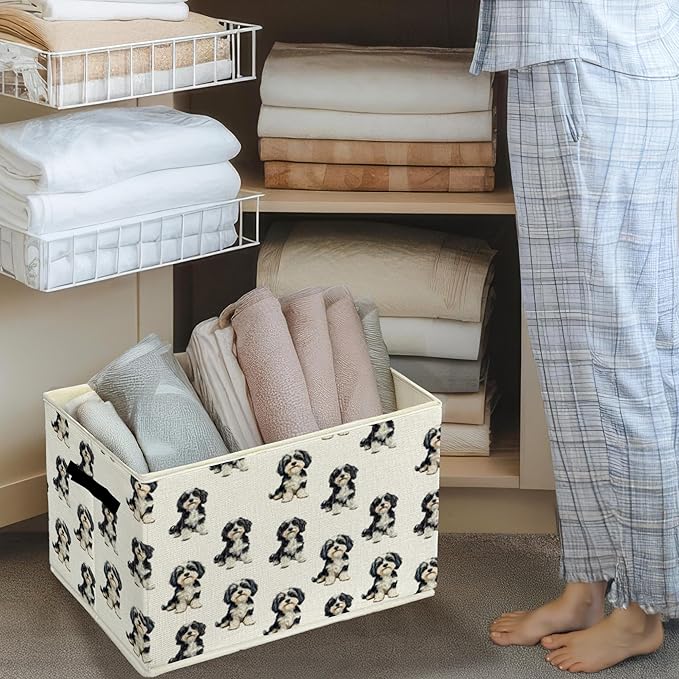 Havanese Gifts Storage Bins & Boxes with Handles, Dog Foldable Basket for Organizing Dog Lovers Owners Women, Havanese Christmas Storage Laundry Hampers for Bedroom Bathroom Clothes Toys Books