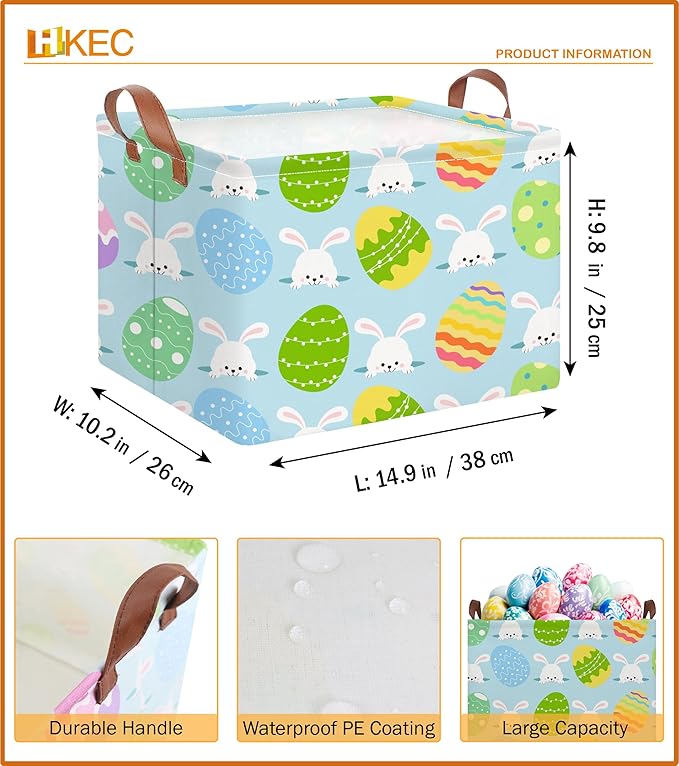 Rectangle Easter Gift Basket Empty with Handles for Kids,Cute Organizer Toy Bin,Books Basket,Room Decor(Easter Rabbit Basket)