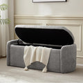 VKNOW Oval Storage Ottoman Bench, 46" Upholstered End of Bed Bench Ottomans Bench Foot Rest, Sherpa Storage Bench for Bedroom, Living Room and Hallway, Light Grey