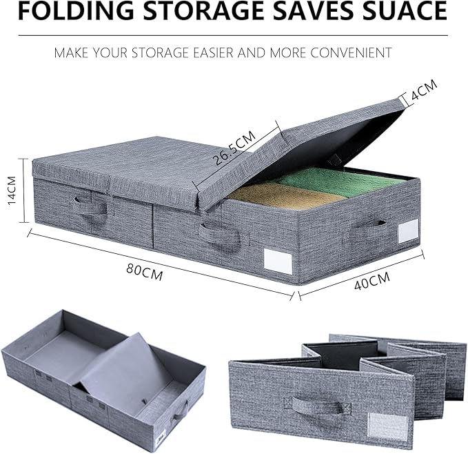Modern Grey Under Bed Storage Boxes, 2 Pack, 33.1 x 16.1 x 6 Inch, Large Capacity, Durable, Collapsible, Water Resistant